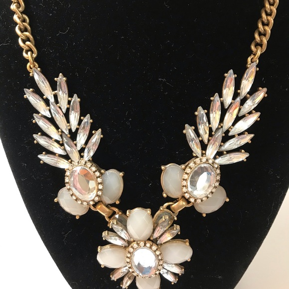 Matte Gold, Ivory Stone and Jeweled Neclace - Picture 2 of 9